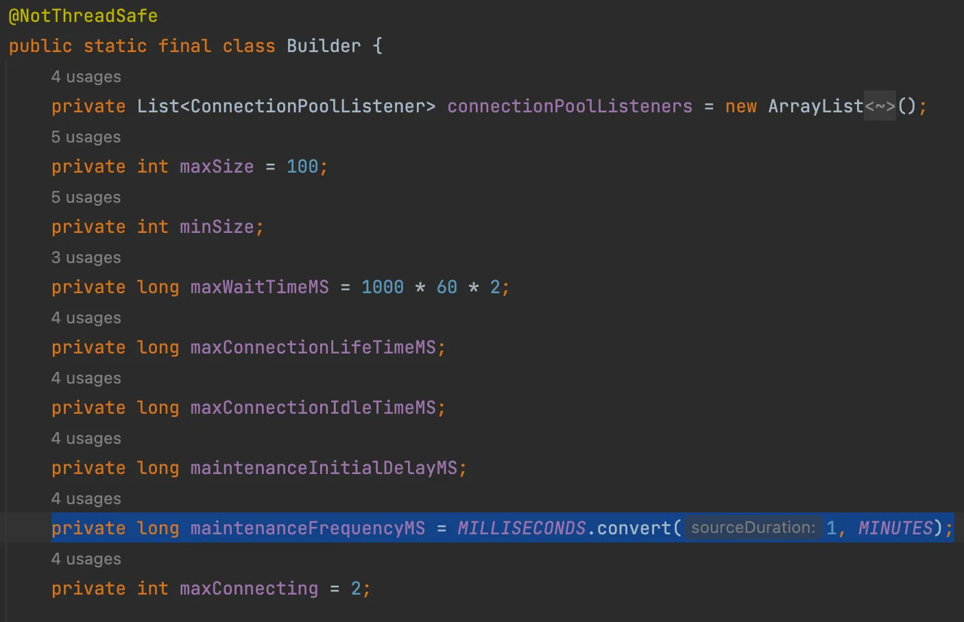 default value of maintenanceFrequencyMs