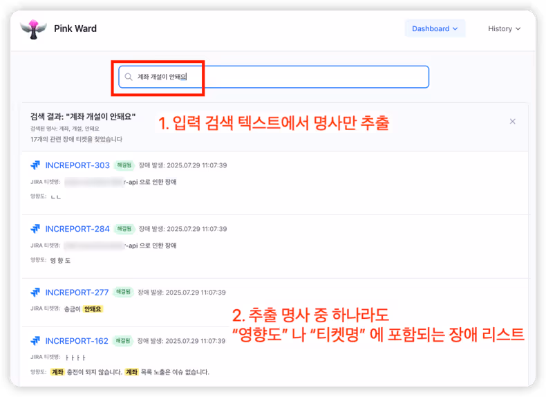 핑크와드 대시보드 - 검색