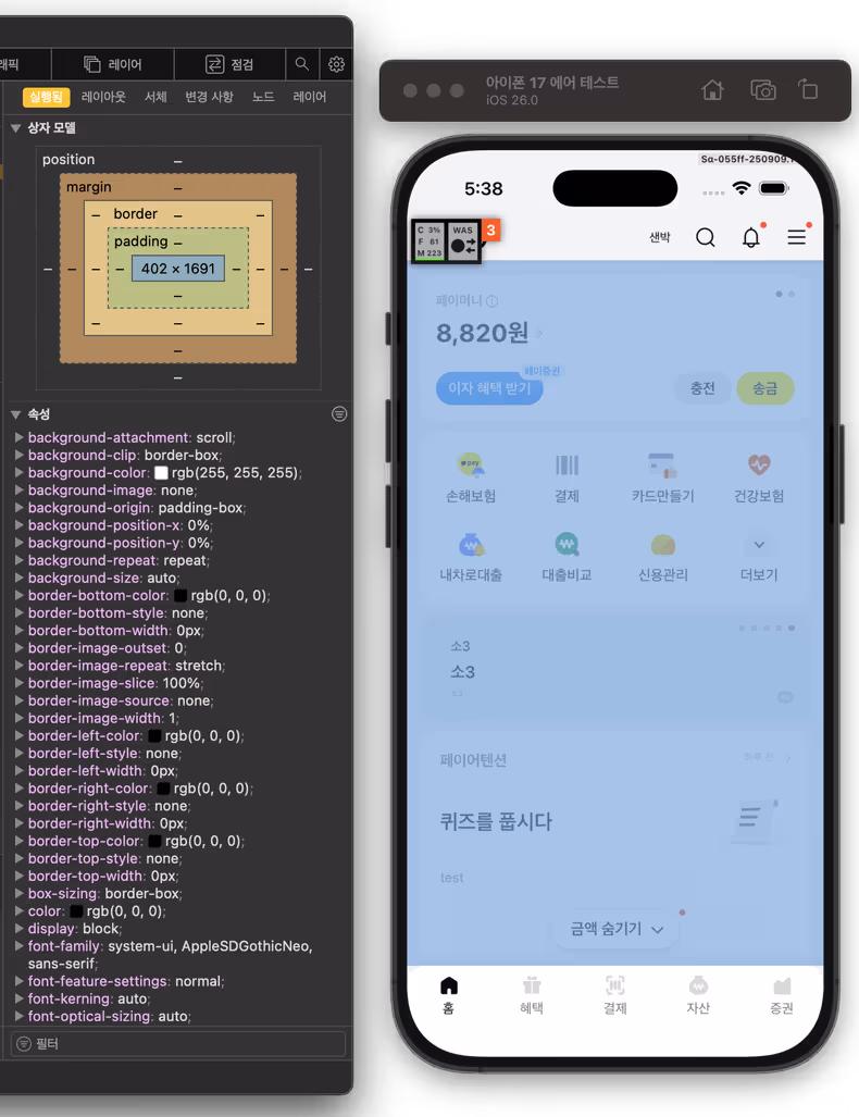웹 인스펙터 & 기기 사진